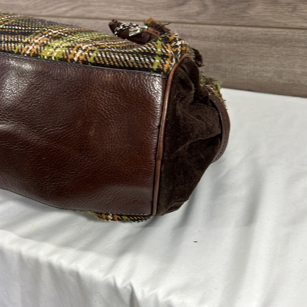 Juicy Couture Green and Brown Plaid Bowler Bag with Flower - Picture 7 of 9